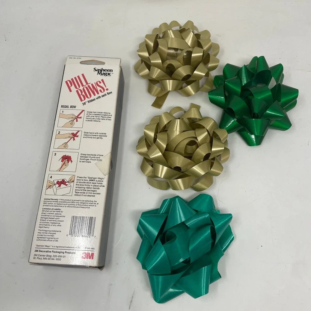 Mixed Gift Bow and Ribbon Lot Vintage 3M Sasheen Magic Pull Bows Curly Ribbon